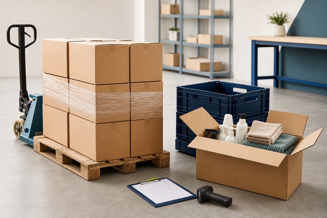 Representative wholesale setting with organised unbranded household goods
